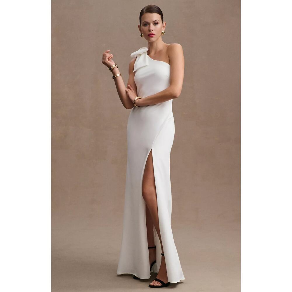 Ieena Mac Duggal Tatum One-Shoulder Bow Front-Slit‎ Gown Size 6